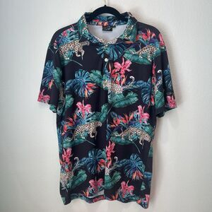 Sunday Swagger Men’s Polo Shirt Large – Tropical Floral Hawaiian Golf Vacation